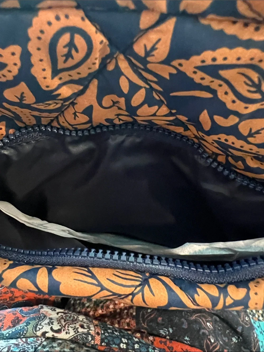 Vera Bradley Navy and Orange Floral Pouch with Green Pull